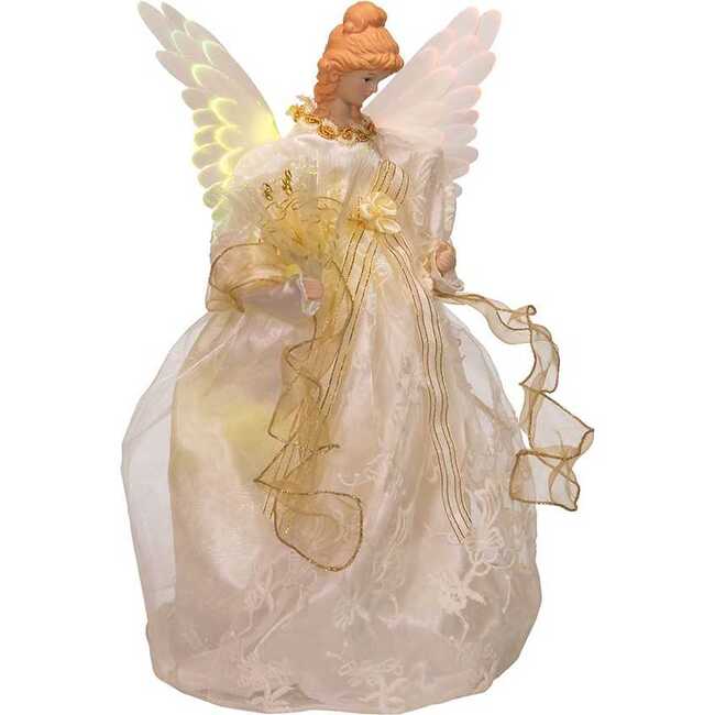 14-Inch Fiber Optic Ivory and Gold Animated LED Angel Treetop - Other Accents - 2
