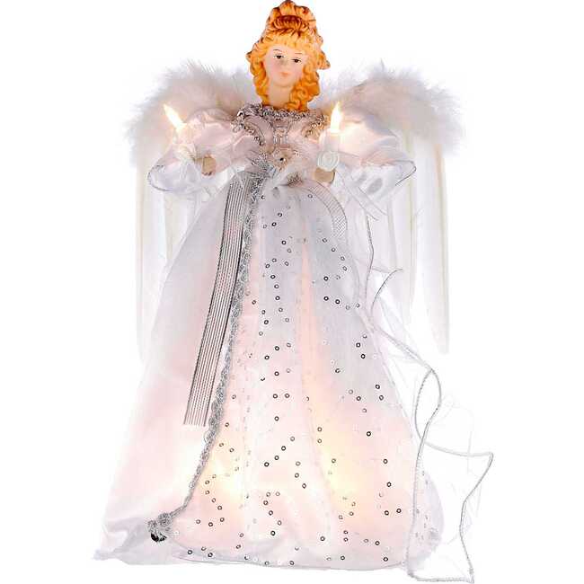 14-Inch 10-Light White and Silver Angel Treetop