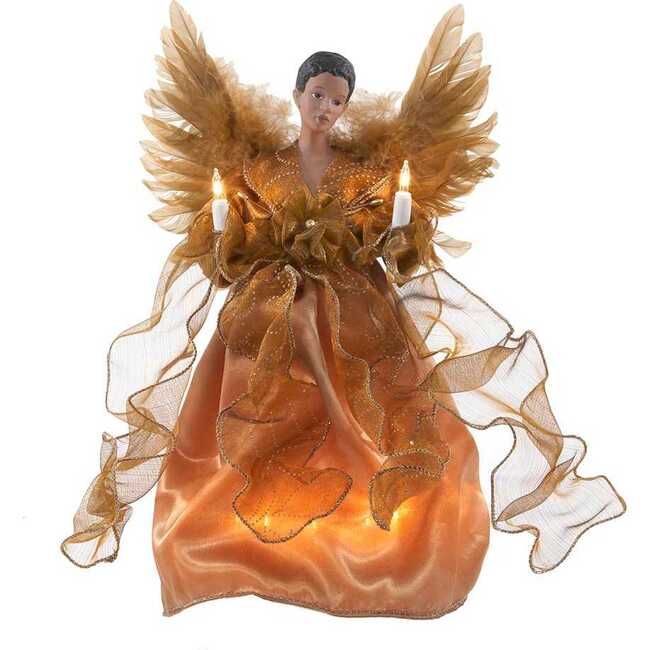 13-Inch UL 10-Light Gold African American Angel Treetop