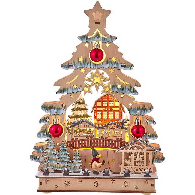 13-Inch Battery Operated LED Lighted Tree With Village Scene Table Piece