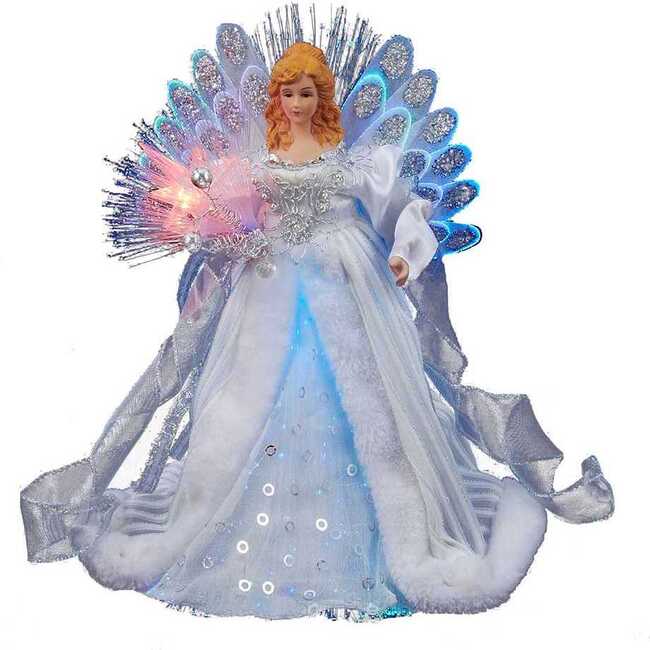 12-Inch White and Silver LED Fiber Optic Angel Treetop