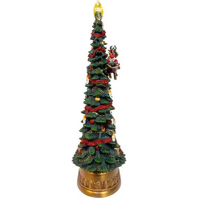 13.4-Inch Battery Operated USB LED Lighted Santa and Deer Tree Topper with Spinning Glitter Water - Other Accents - 2