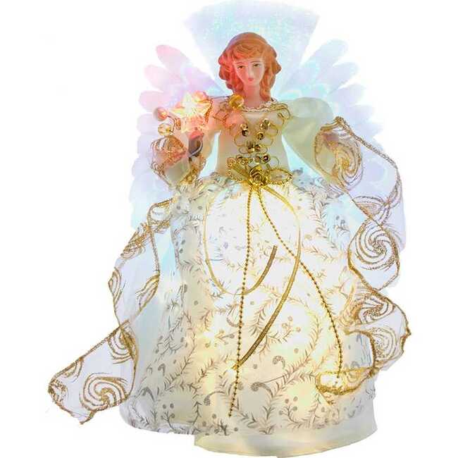 12-Inch UL 30-Light Fairy LED Fiber Optic Gold Angel Tree Topper