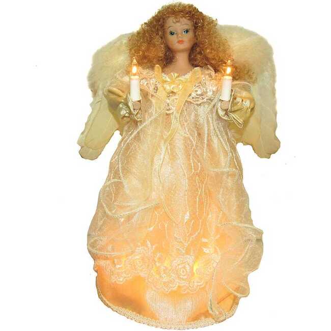 12-Inch UL 10-Light Ivory Angel Treetop with Fabric Hair