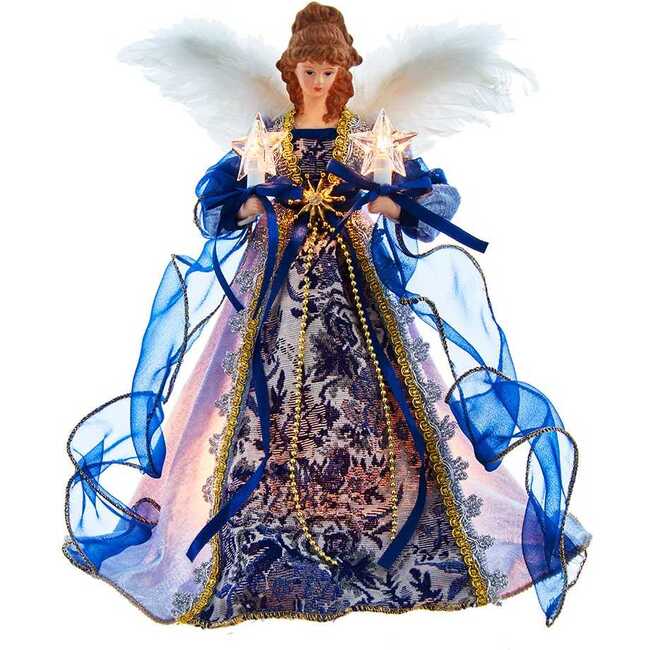 12-Inch UL 10-Light Delft Blue with Gold Angel Tree Topper
