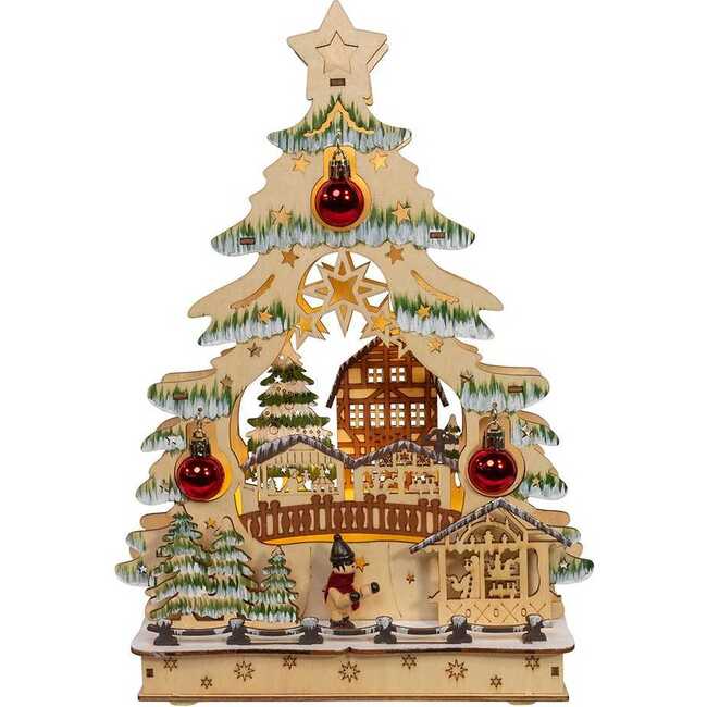13-Inch Battery Operated LED Lighted Tree With Village Scene Table Piece - Other Accents - 7