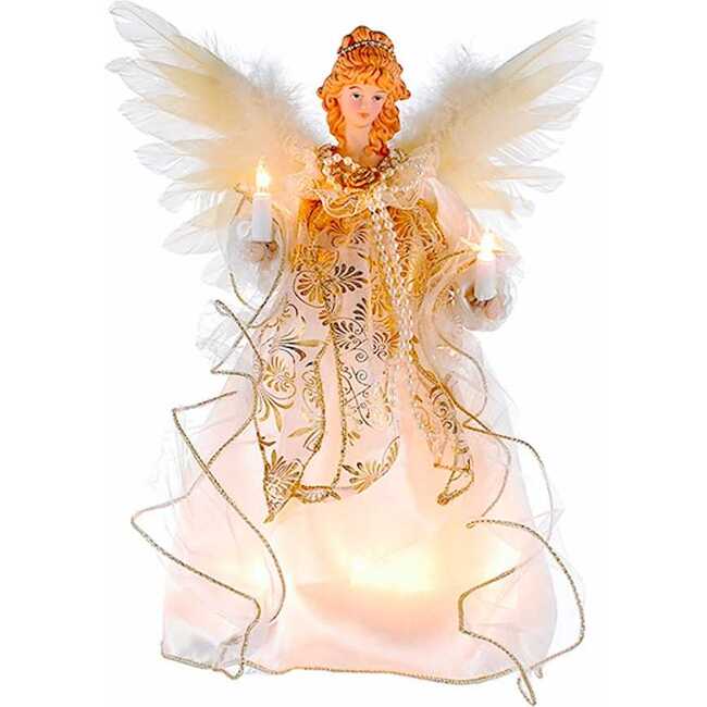 12-Inch 10-Light Ivory and Gold Angel Treetop