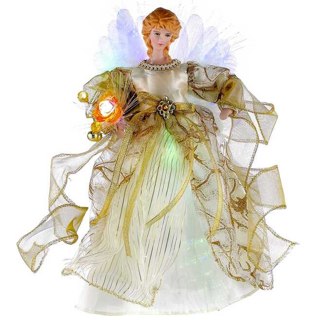 12-Inch CUL Ivory and Gold Fiber Optic LED Angel Treetop
