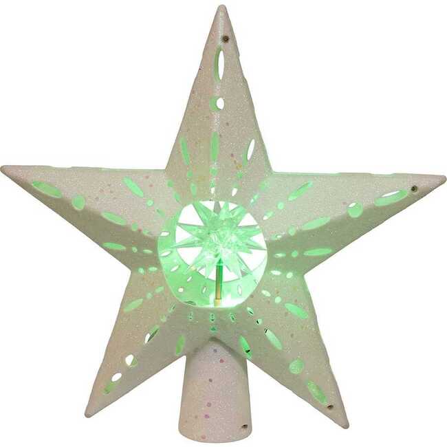 12.2-Inch Pre-lit White Glitter Iridescent Star Tree Topper - Other Accents - 3