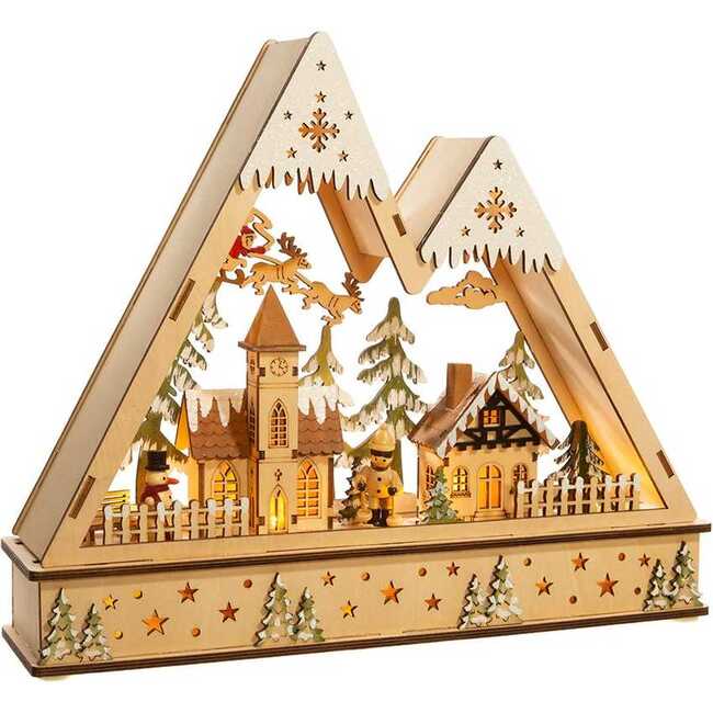 11.4-Inch Battery-Operated Wooden Light Up Mountain Village with Santa - Other Accents - 2