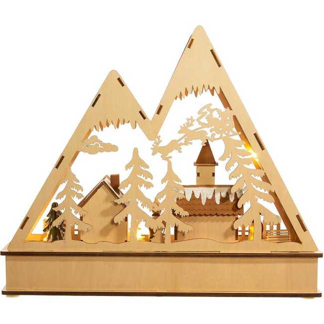 11.4-Inch Battery-Operated Wooden Light Up Mountain Village with Santa - Other Accents - 4