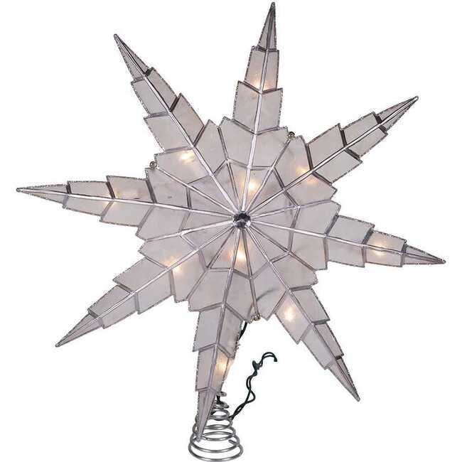 10-Light 15-Inch 8-Point Capiz Silver Star Tree Topper