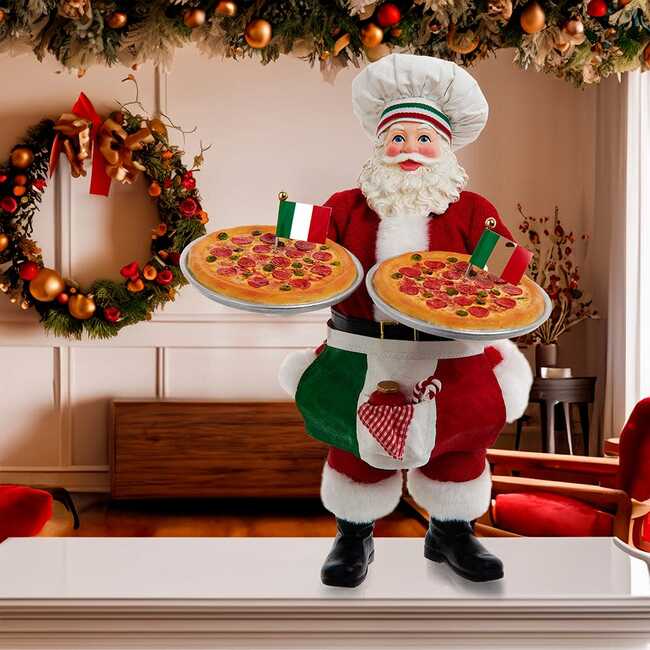 11-Inch Fabriché Chef Santa Holding Two Trays of Pizza - Other Accents - 7