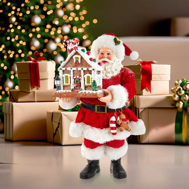11-Inch Battery-Operated Santa with Light-Up Gingerbread House - Other Accents - 7