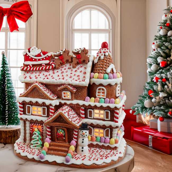 10-Inch Pre-Lit Gingerbread House With Santa - Other Accents - 2