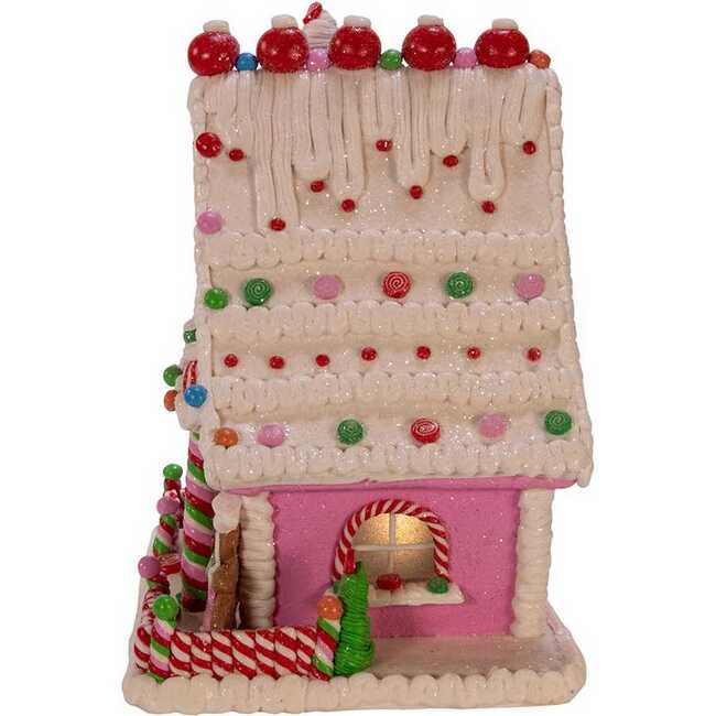 10-Inch Pink Battery-Operated Candy LED Gingerbread House Table Piece - Other Accents - 2