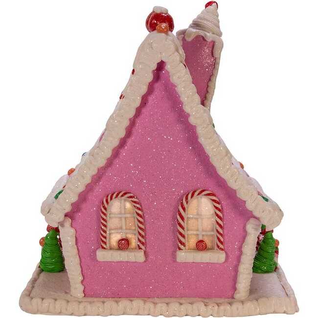 10-Inch Pink Battery-Operated Candy LED Gingerbread House Table Piece - Other Accents - 4
