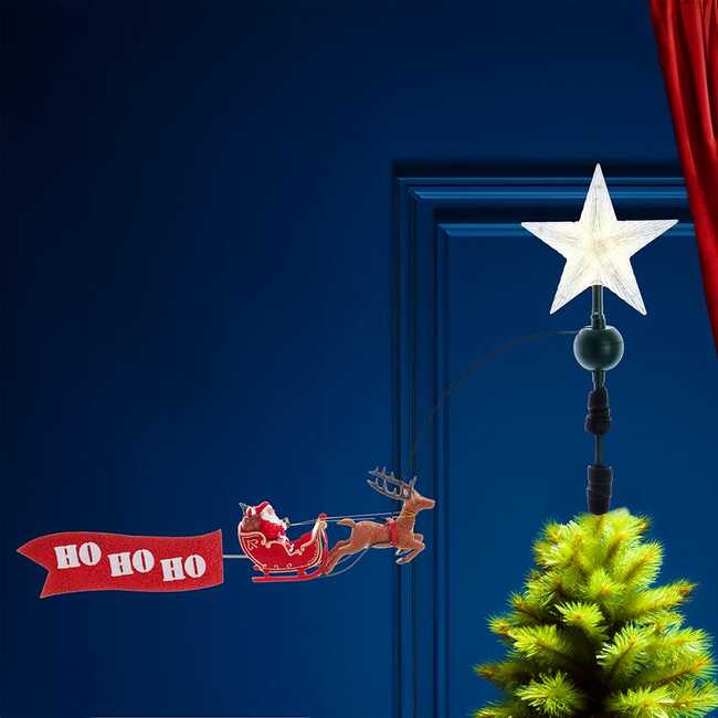 19.7-Inch LED Star Tree Topper with Rotating Santa - Other Accents - 7