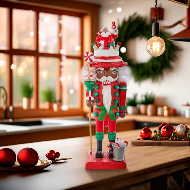 10-Inch Hollywood Black Nutcracker with Santa Hat - Nutcrackers - 7