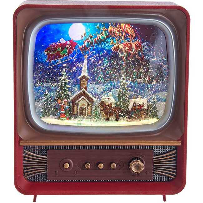 10-Inch Battery-Operated Musical Water Santa TV Lantern