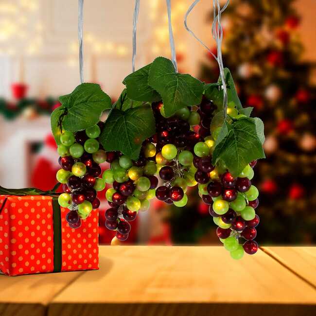100-Light Green and Burgundy LED Grape Light Set with 5 Grape Bunches - Other Accents - 6