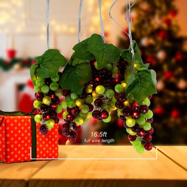 100-Light Green and Burgundy LED Grape Light Set with 5 Grape Bunches - Other Accents - 7