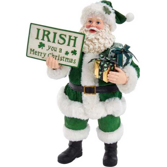 10.5-Inch Fabriché Musical Irish Santa Gift Box and Sign