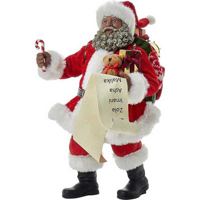 10.5-Inch Fabriché Black Santa with List and Candy Cane