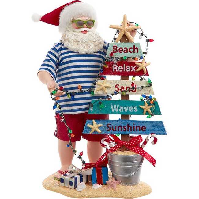 10.5-Inch Fabriché Beach Santa With Lighted Sign