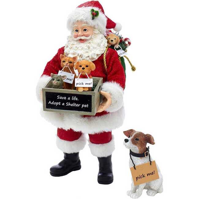 10.5-Inch Fabriché Adopt-a-Pet Santa with Dog, 2 Piece Set
