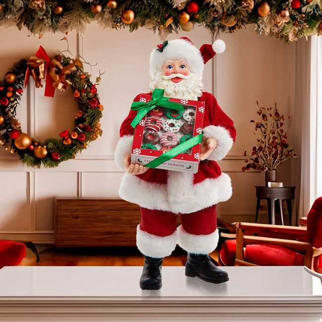 10.5-Inch Fabriché Santa With Box of Donuts - Other Accents - 7
