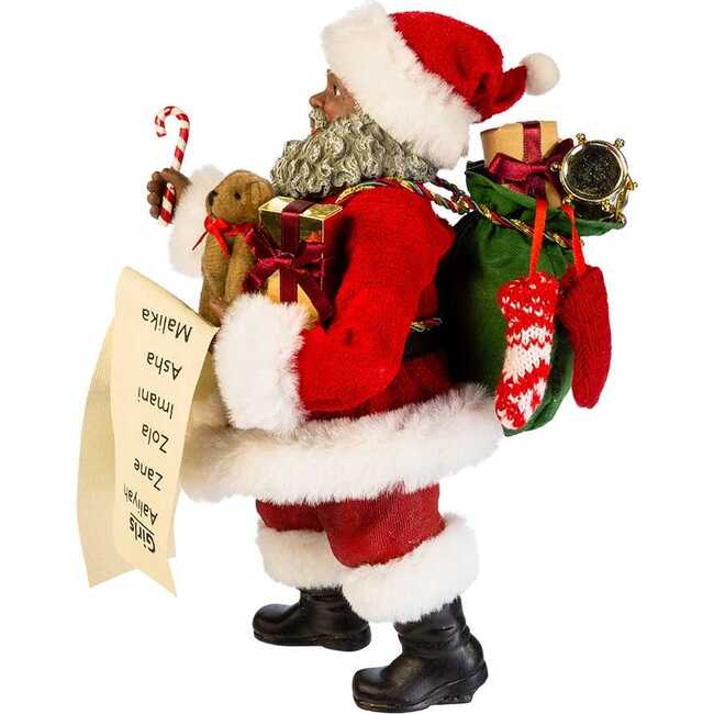 10.5-Inch Fabriché Black Santa with List and Candy Cane - Other Accents - 4