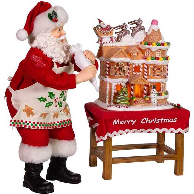 10.5-Inch Battery-Operated Fabriche Santa Decorating LED Gingerbread House Table Piece - Other Accents - 2