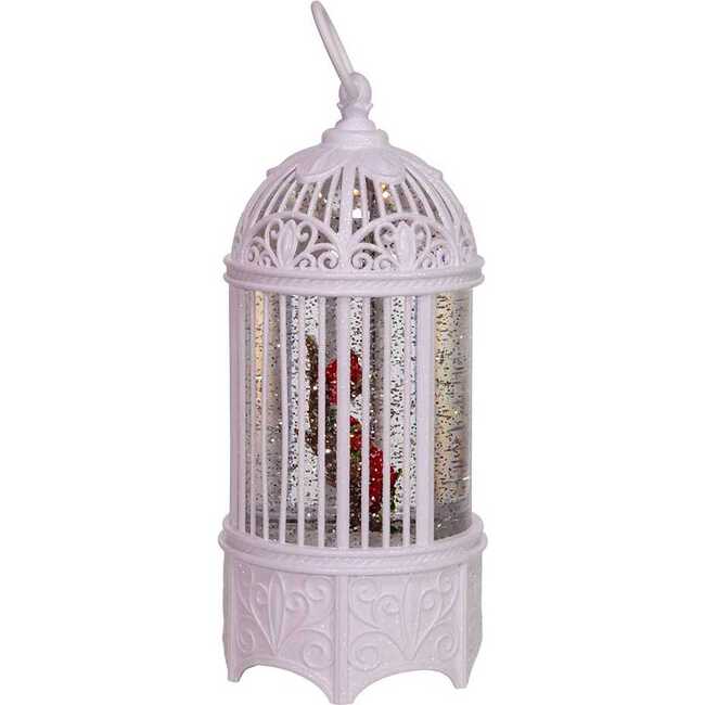 10.25-Inch Battery-Operated LED Swirl Cardinals in Water Bird Cage - Other Accents - 2