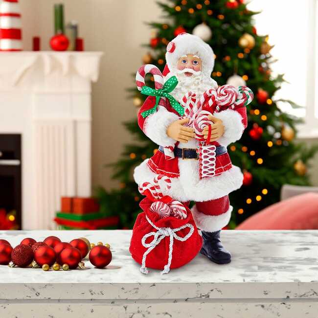 10.5-Inch Fabriché Santa With Christmas Candy and Bag - Other Accents - 6
