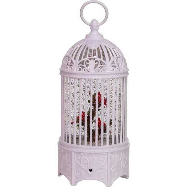 10.25-Inch Battery-Operated LED Swirl Cardinals in Water Bird Cage - Other Accents - 4