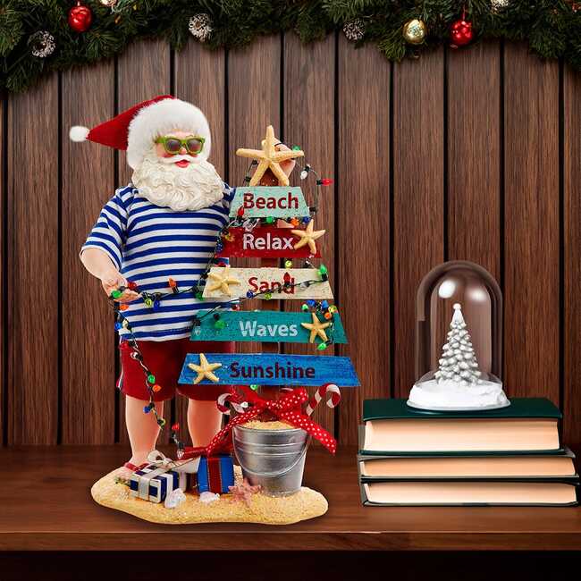10.5-Inch Fabriché Beach Santa With Lighted Sign - Other Accents - 7
