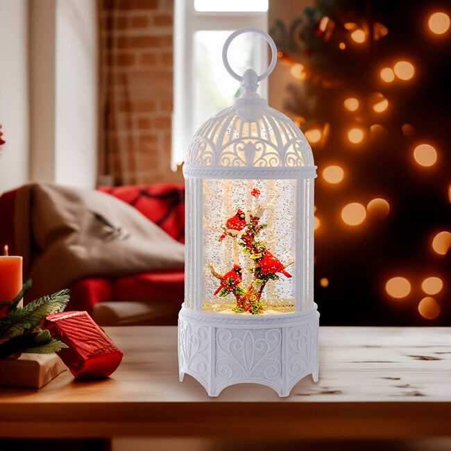 10.25-Inch Battery-Operated LED Swirl Cardinals in Water Bird Cage - Other Accents - 7