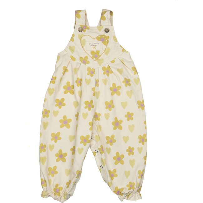 Heart Pocket Overalls, Floral Hearts Honey