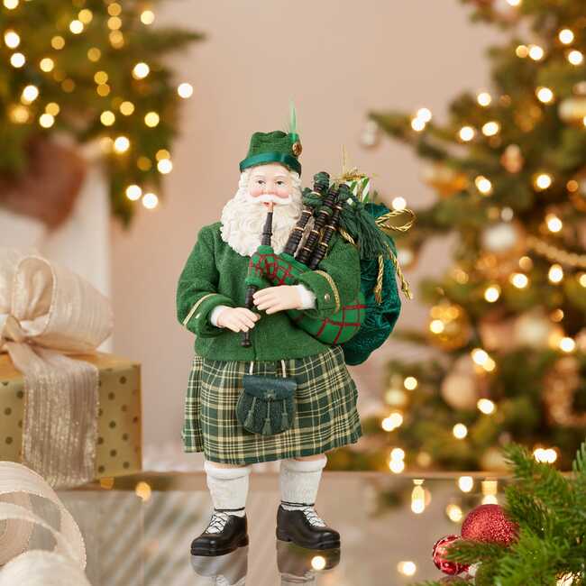 10.5-Inch Fabriché Musical Irish Bagpiper Santa - Other Accents - 7
