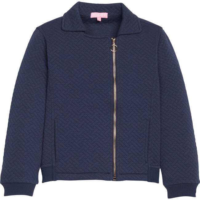 Quilted Moto Jacket, Navy Trellis