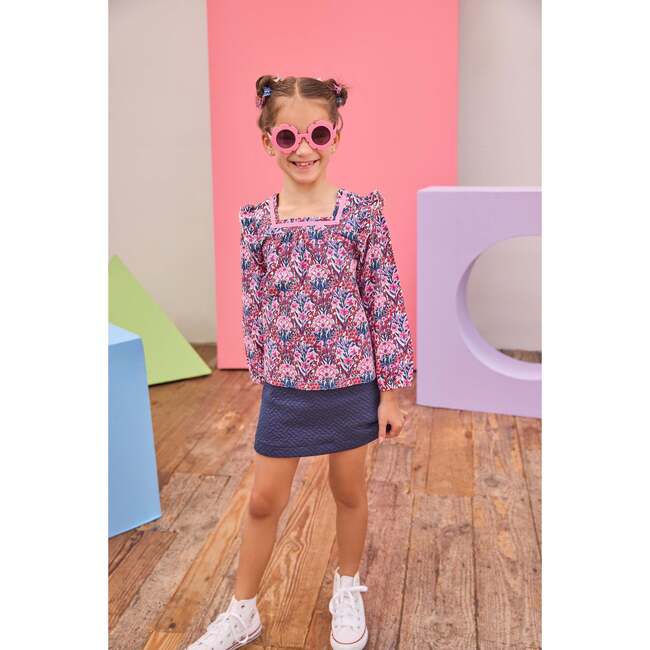 Quilted Mini Skirt, Navy Trellis - Skirts - 2