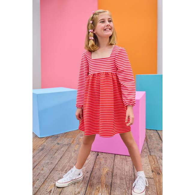 Cora Dress, Red & Pink Pique Stripe - Dresses - 2