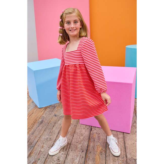 Cora Dress, Red & Pink Pique Stripe - Dresses - 3