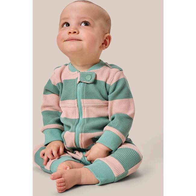 Striped Waffle Sleeper, Green - Pajamas - 2