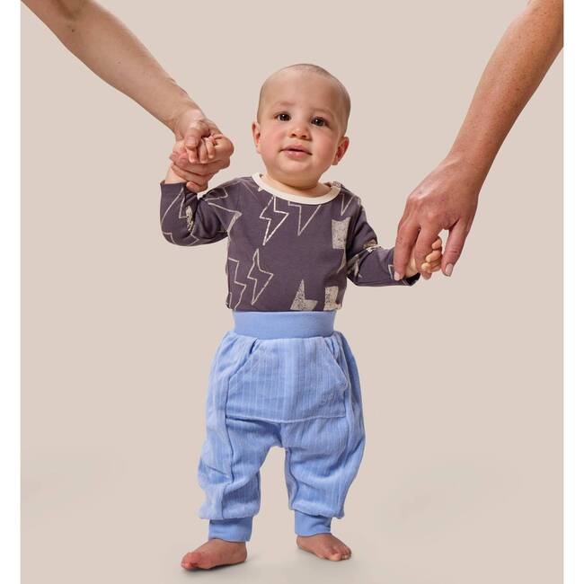 Printed Longsleeve Onesie, Lightening Bolts - Onesies - 2