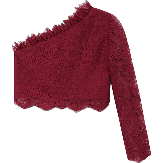Madilynn Lace One Shoulder Top, Berry - Blouses - 2