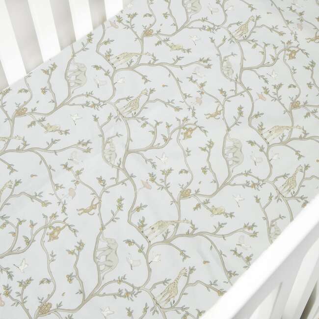Animal Parade Print Crib Sheet, Blue