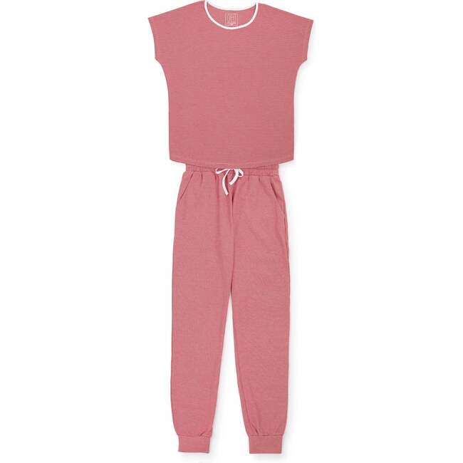 Melanie Women's Pajama Jogger Pant Set - Red Stripes - Pajamas - 1