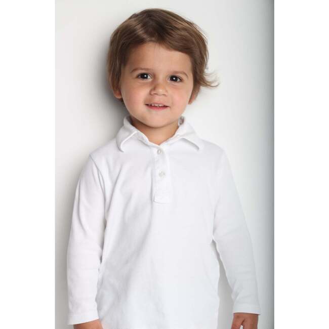 Finn Pima Cotton Long Sleeve Polo for Boys, White - Shirts - 3